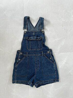 Squeeze Vintage Medium Wash Denim Shortalls Overalls (Size M)